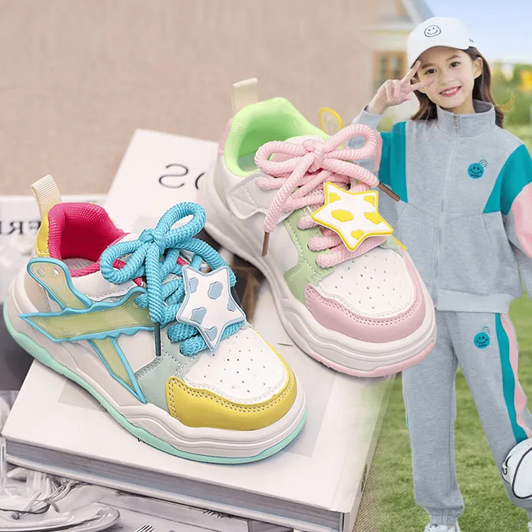 ABC女童运动鞋2024新款儿童时尚鸳鸯板鞋学生中大童休闲百搭软底