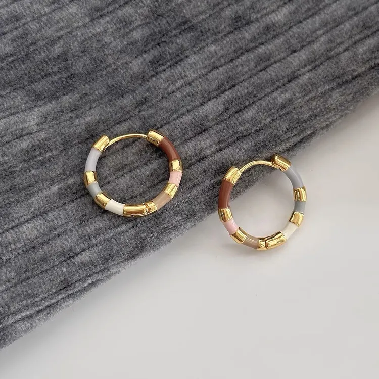 铜合金珐琅耳饰 法式复古小众设计高级感彩色珐琅滴釉耳环