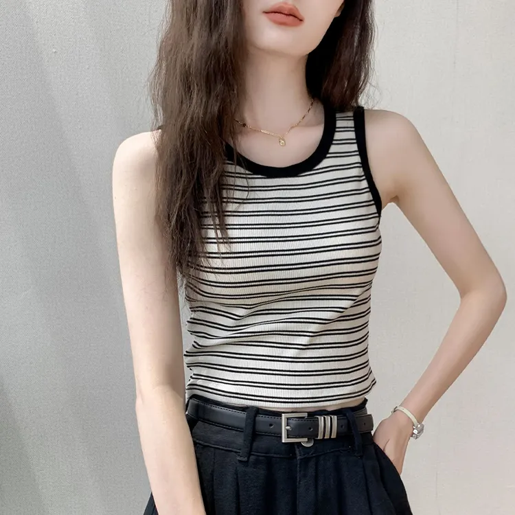 歌倍尚撞色条纹吊带背心女2024夏季新款遮副乳内搭打底衫无袖上衣