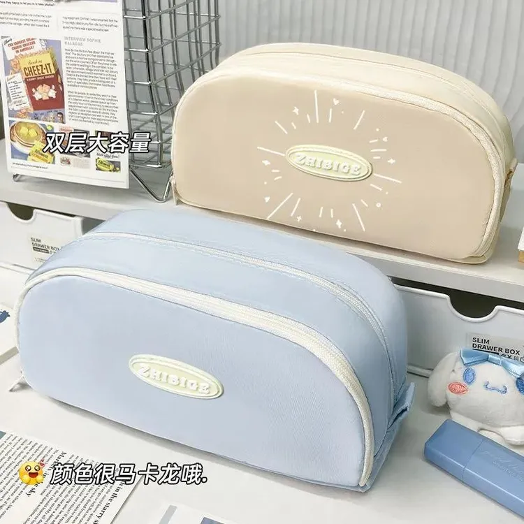 简约日系笔袋ins大容量高颜值初高中文具盒小众不撞款女生铅笔盒