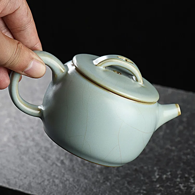 凝香阁 茶养开片哑光天青汝窑汉瓦壶 中式陶瓷功夫茶大容量泡茶壶