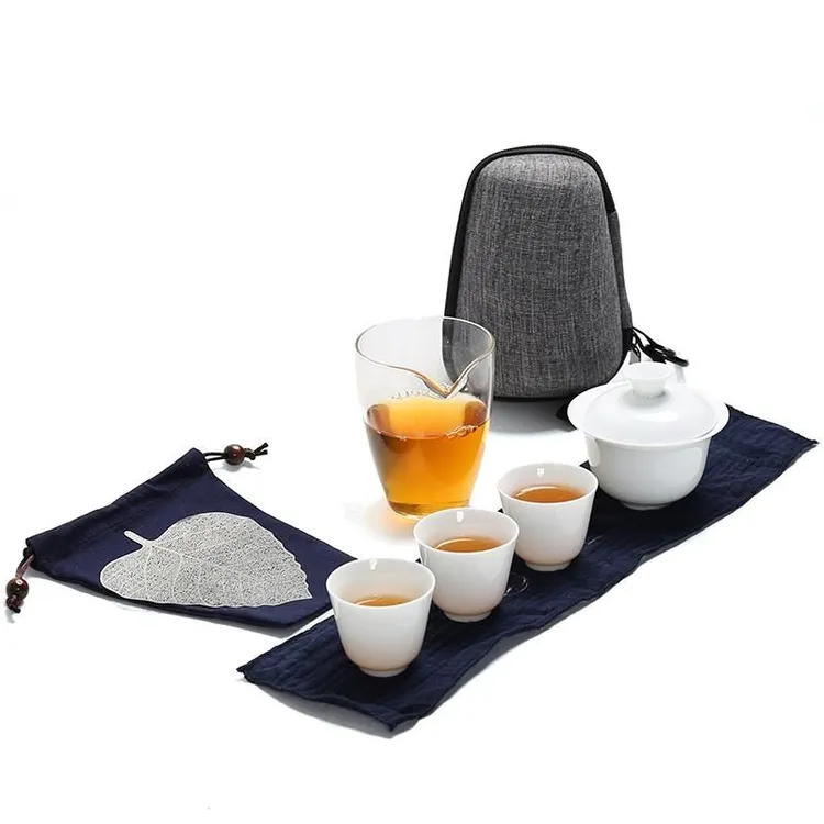 盖碗玻璃旅行茶具套装快客杯迷你便携包红茶泡一碗四杯三杯泡茶器