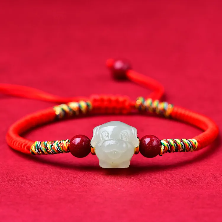 天然和田玉十二生肖狗手绳端午手绳男女款情侣手绳编织红手绳手工