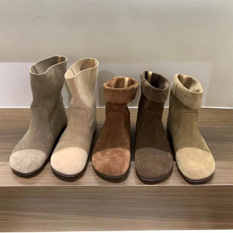 平底大头短靴复古马丁靴女鞋2024春秋新款韩版百搭套筒靴及踝靴子