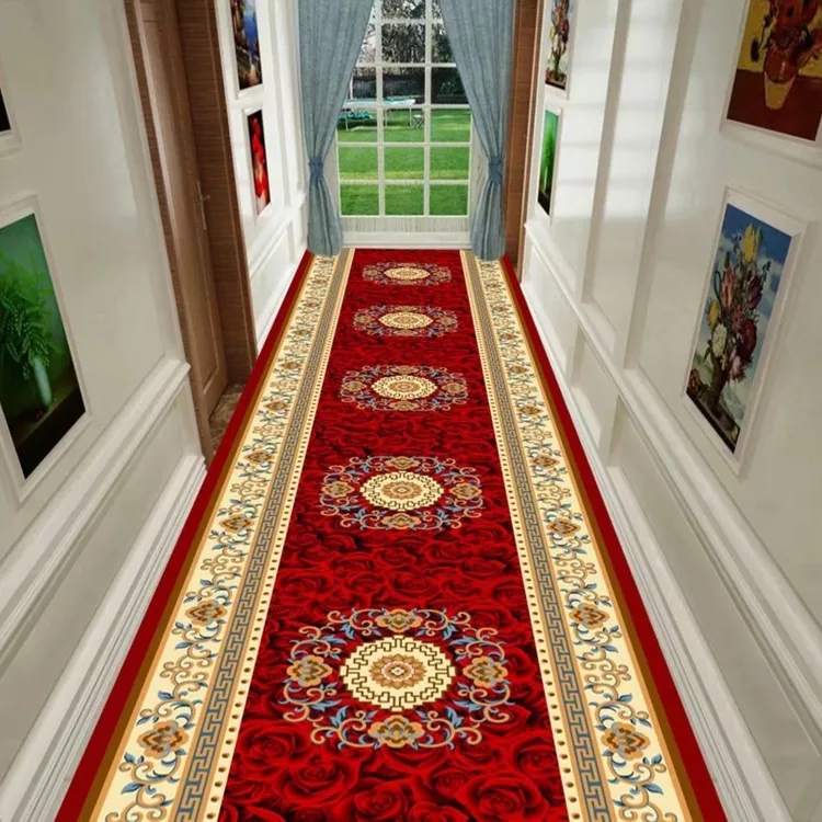 家用红色欧式门厅奢华客厅走廊长条卧室床边毯大面积防滑长条地垫