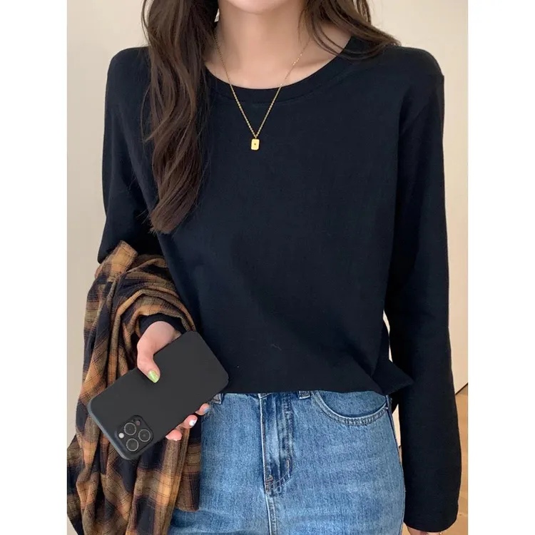 宽松棉长袖恤2025年新款秋冬季内搭圆领百搭打底衫外穿小众女上衣