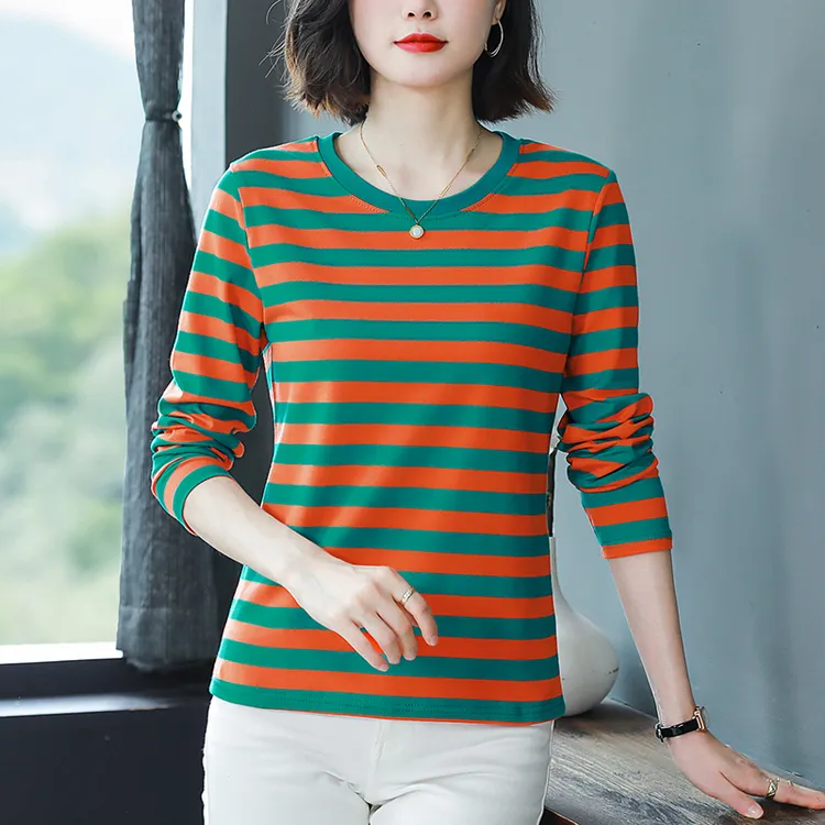 妈妈棉质长袖T恤女秋装2023新款洋气减龄打底小衫中老年宽松上衣