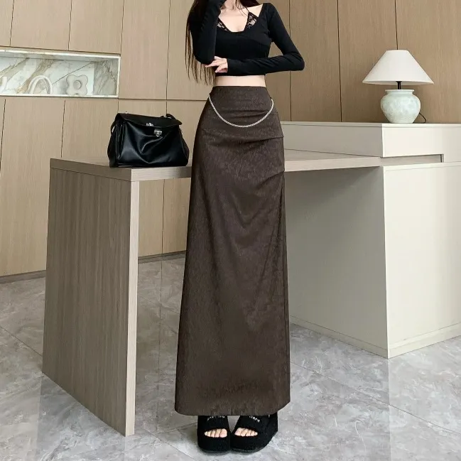 轻奢高级感pu皮半身裙女秋季爆款复古高腰显瘦别致包臀裙直筒裙子