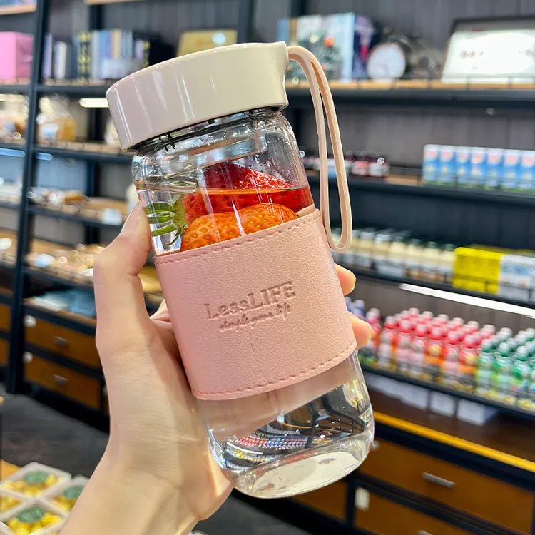 简约玻璃水杯女生高颜值便携杯子耐高温茶水分离杯学生泡茶杯