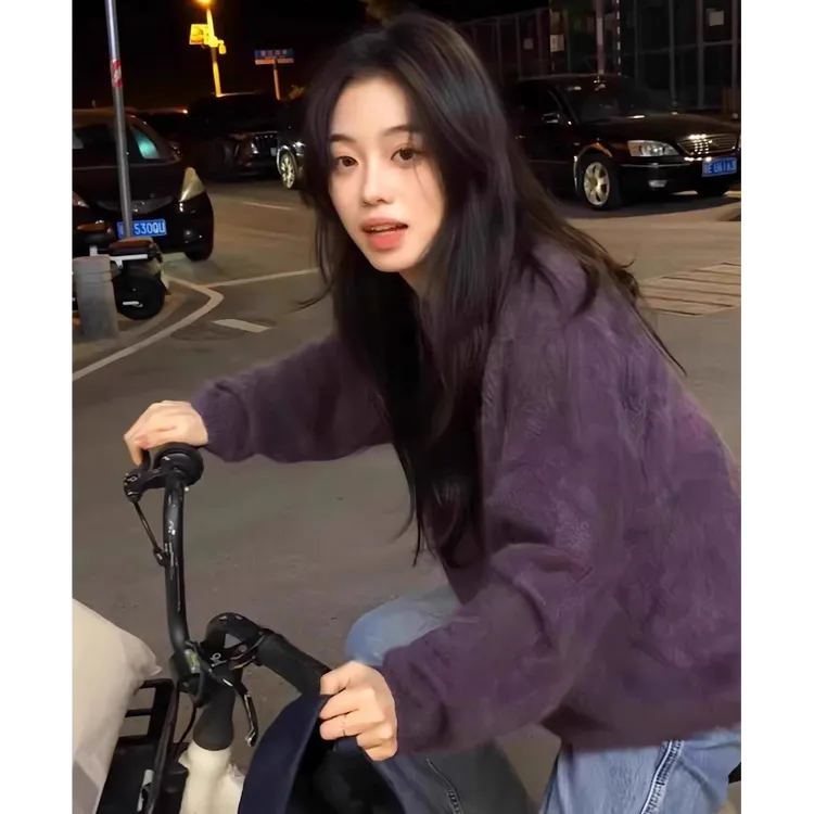 紫色慵懒风套头洋气毛衣秋冬季加厚宽松软糯内搭秋冬毛衣女