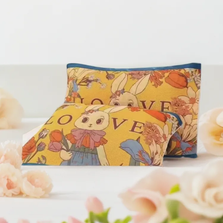 【宠粉】LOVE兔枕巾 细纱精梳棉布枕巾一对装                    