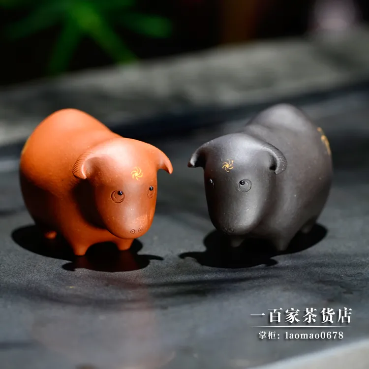 舞狮人张爱成工作室手制生肖牛哞哞宜兴红泥紫砂茶宠摆件茶道装饰