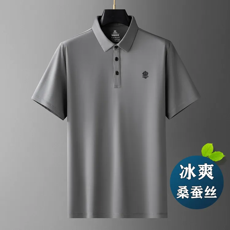 蒂斯派尔桑蚕丝短袖t恤男夏季中老年Polo衫宽松休闲爸爸 新款上衣