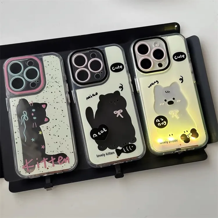 适用苹果系列iphone15Pro/14Pro发光镂空小猫小狗13新款12手机壳