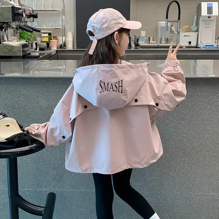 女童外套春秋装2024新款洋气女孩时髦大童早秋连帽上衣夹克儿童装