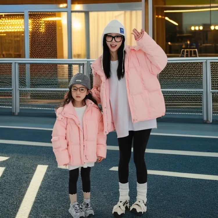 2024冬季新款羽绒服男童女童短款加厚纯色时尚连帽冬季白鸭绒外套