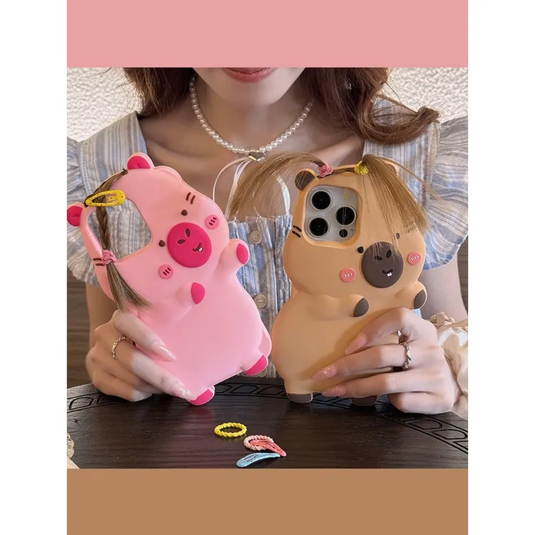 辫子卡皮巴拉小水豚适用iphone15promax手机壳14苹果13新款12女11