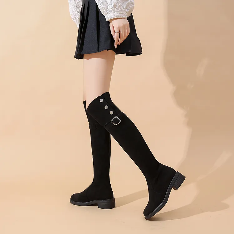 两穿磨砂过膝长筒靴子女2025秋季新款长靴不掉筒冬加绒弹力瘦瘦靴