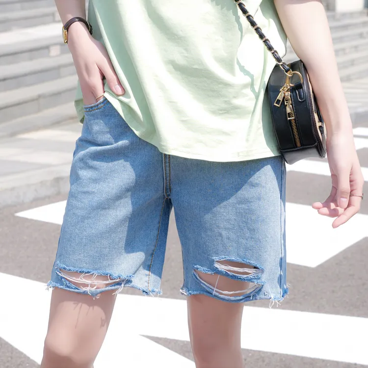 破洞孕妇短裤夏季薄时尚潮妈牛仔中裤宽松五分裤外穿夏装8289