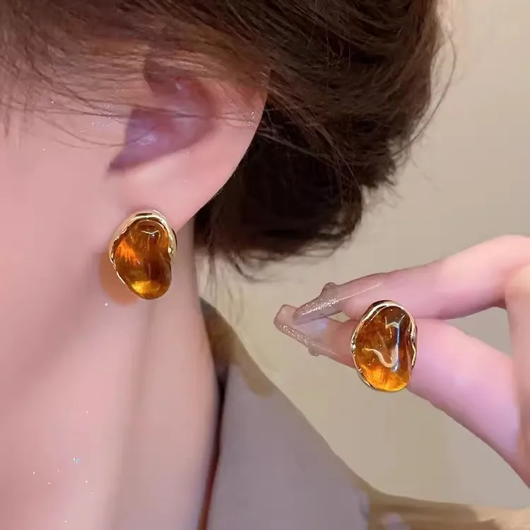 合金耳饰 适合秋冬耳饰时尚百搭咖色耳饰气质法式轻奢美拉德耳钉