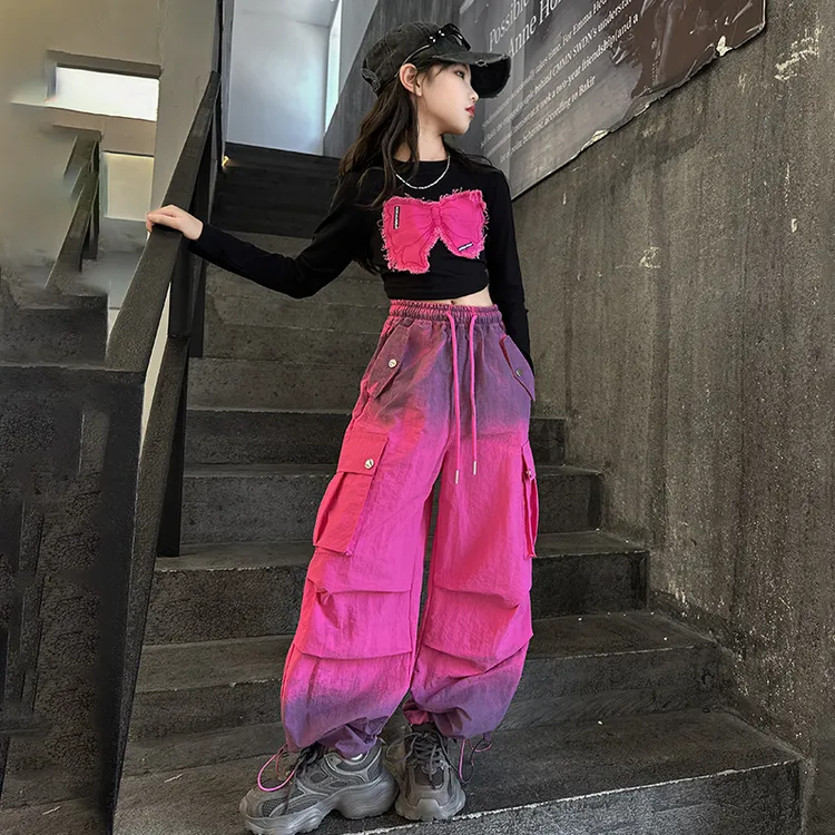 女童秋装时髦炸街工装裤街舞演出服套装25新款时尚走秀爵士舞服装