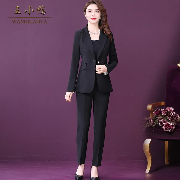 王小鸭W-TZ-8086女正品春秋新款黑色韩版修身洋气正装西服通勤女