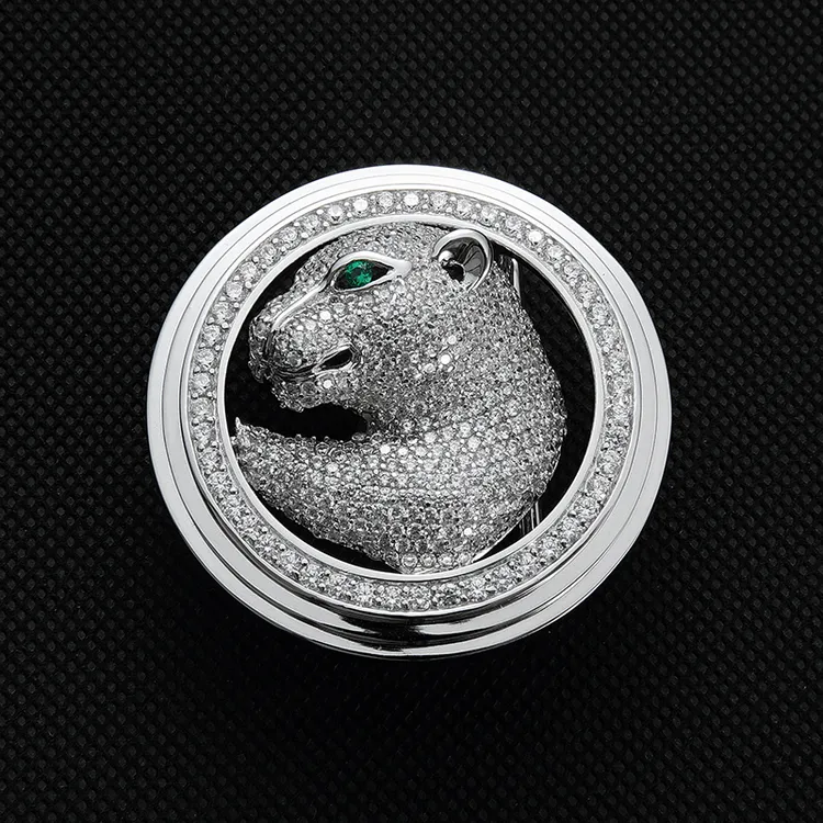皮带扣头高档豹子头纯银S925配3.8cm宽3.4裤腰带扣单扣平滑扣镶钻