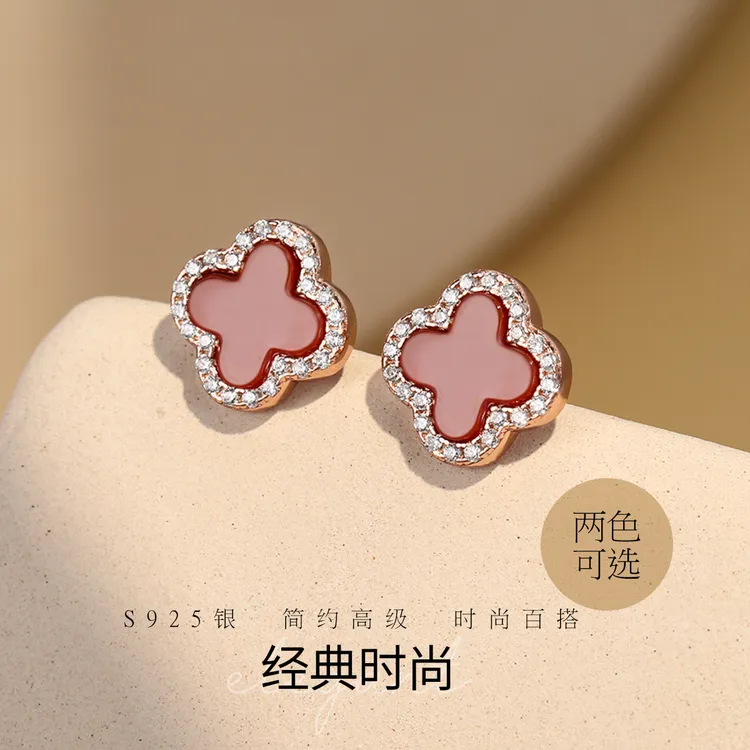 BRI.R/佰色传情 925银合成锆石耳饰 经典四叶草气质时尚女耳钉