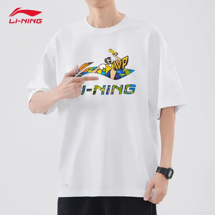 李宁短袖男女同款夏季宽松圆领印花运动T恤衫休闲百搭时尚文化衫