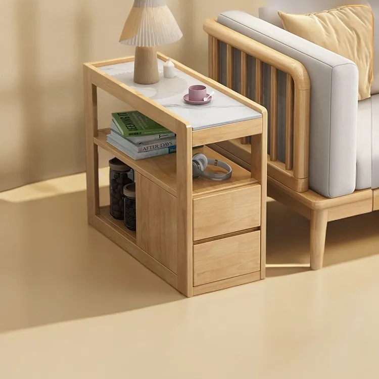 沙发边几实木小茶几可移动客厅阳台沙发侧边柜带滑轮迷你岩板角几