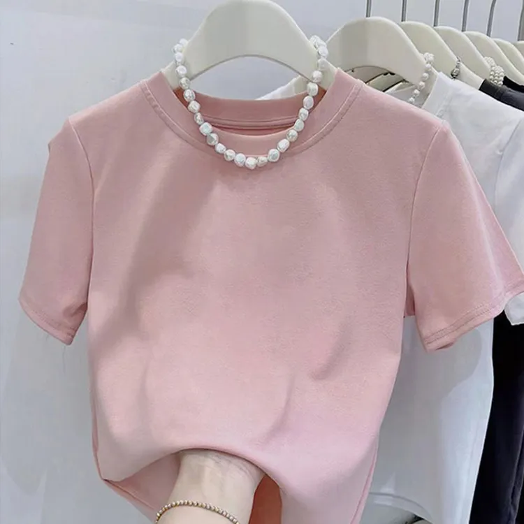 【纯色】圆领短袖t恤女夏季新款时尚修身半袖小个子上衣潮