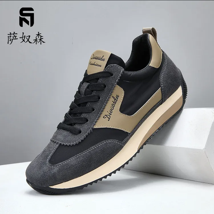 萨奴森男鞋春季2025新款头层牛皮休闲鞋百搭真皮阿甘鞋软底跑步鞋