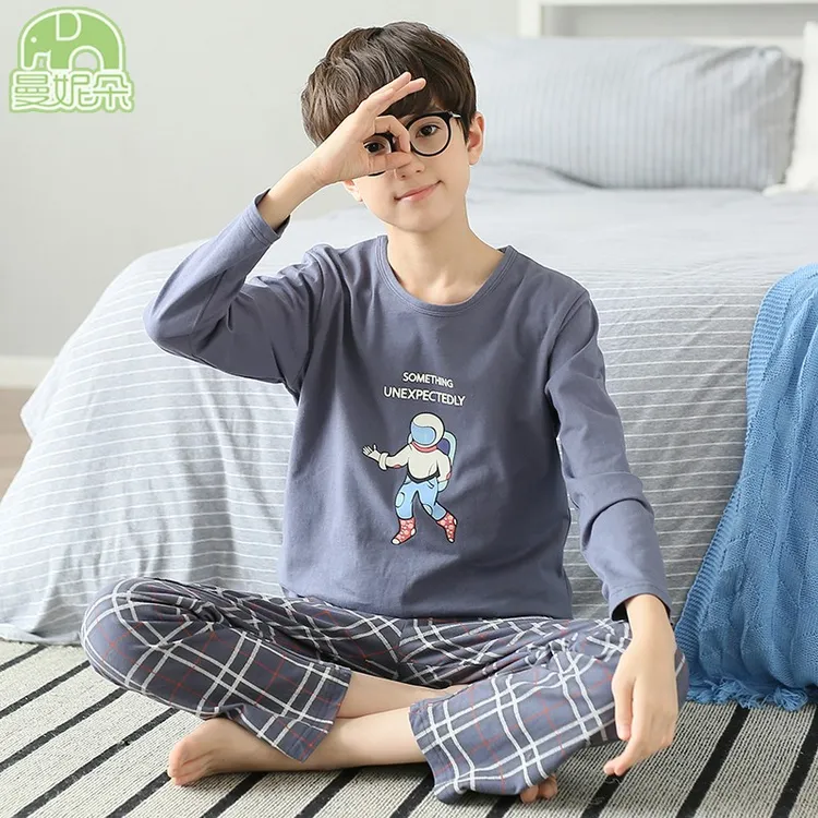 2025新款男童睡衣长袖纯棉薄款青少年全棉男孩儿童秋季家居服大童