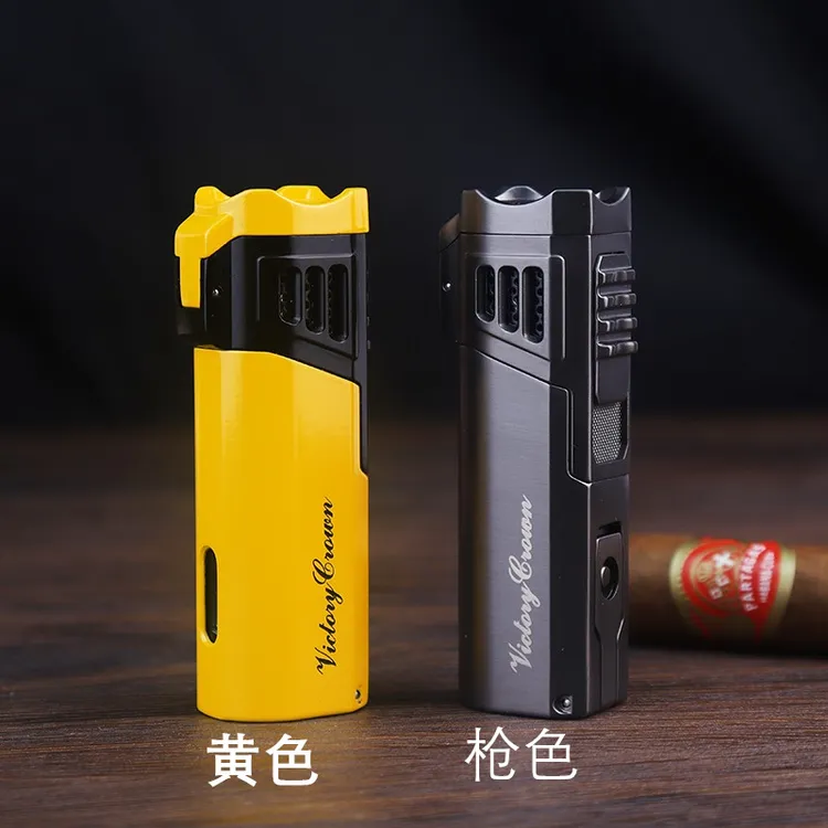 合金雪茄打火机烟具防风直冲多功能便携点烟器雪茄托蓝焰火力