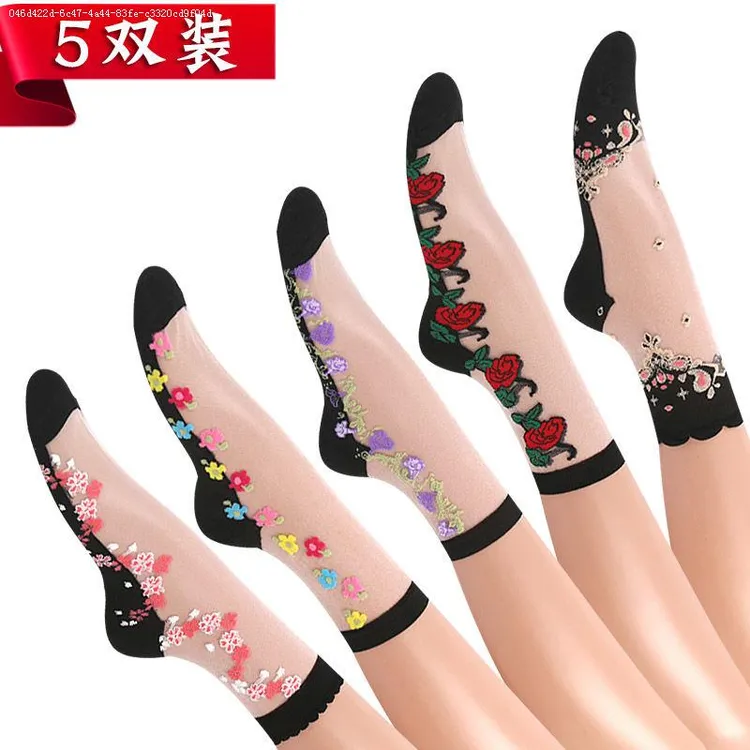 5/10双玻璃丝袜子女韩版中筒薄款棉底丝袜防勾丝四季防臭时尚百搭