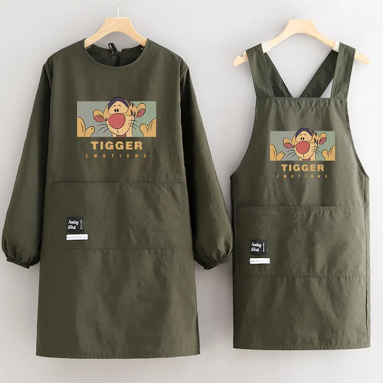洋气防泼水长袖罩衣餐饮上班防污工作服围裙定制印字厨房做饭家用