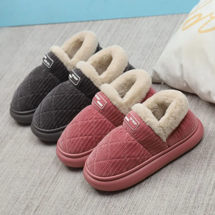 包跟棉拖鞋女冬季情侣室内家居带后跟厚底防滑爸妈毛绒外穿棉鞋男