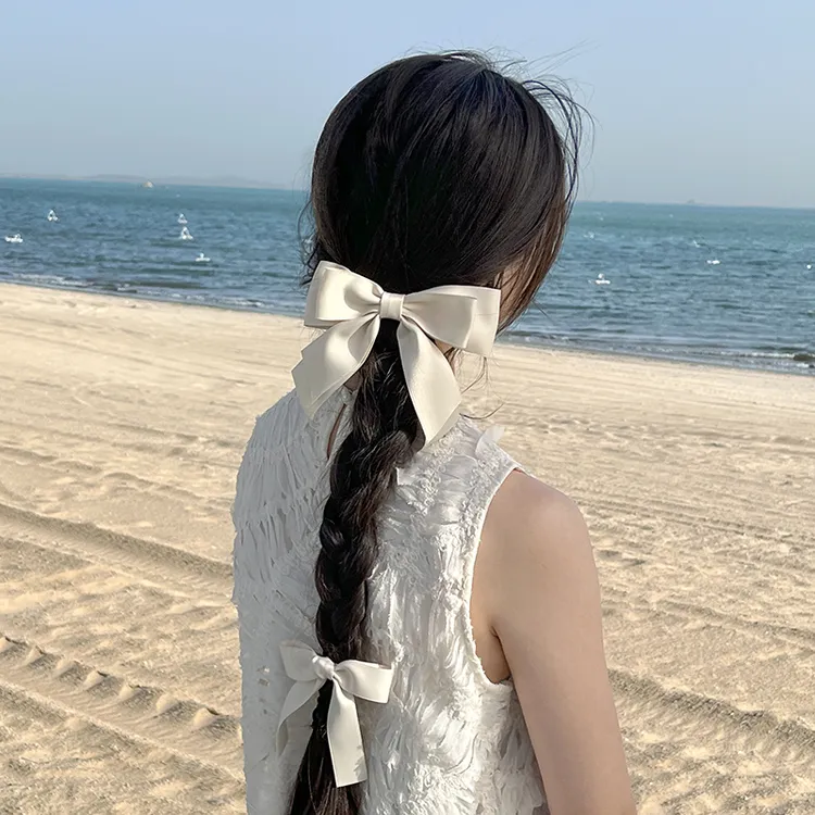 米白色蝴蝶结头饰发夹后脑勺公主风边夹侧边两侧刘海夹对夹鸭嘴夹