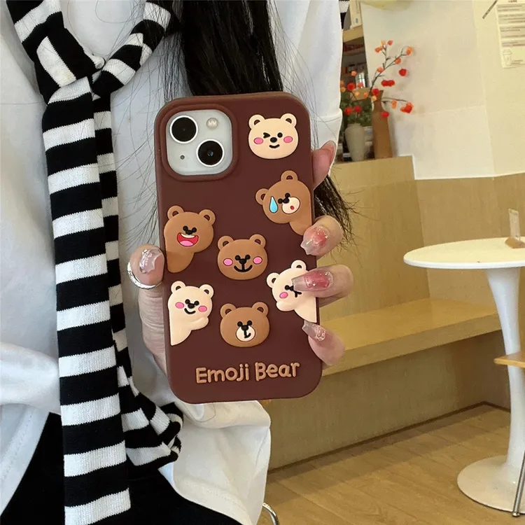 苹果|卡通emo小熊适用iPhone16p可爱创意ins女款15立体硅胶手机壳