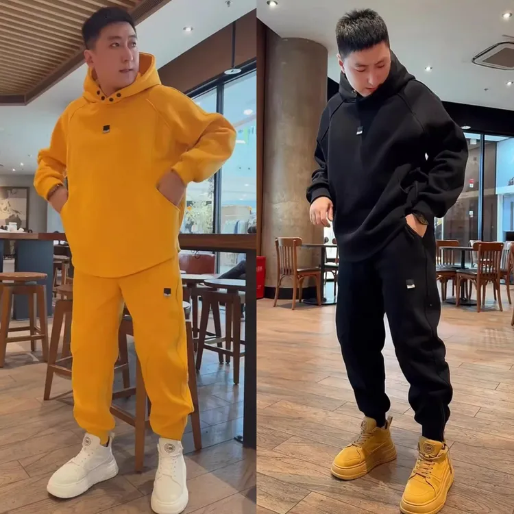 秋季爆款重磅连帽卫衣卫裤两件套男士潮牌冬季加绒休闲运动套装男