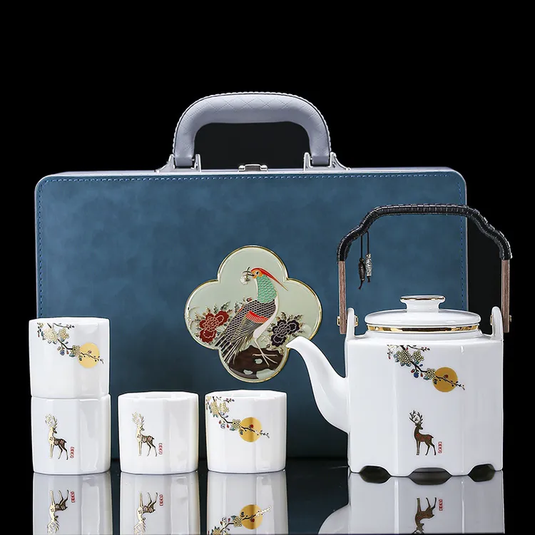 陶瓷茶具套装羊脂玉瓷提梁壶便携礼盒装高档商务年会送礼赠品