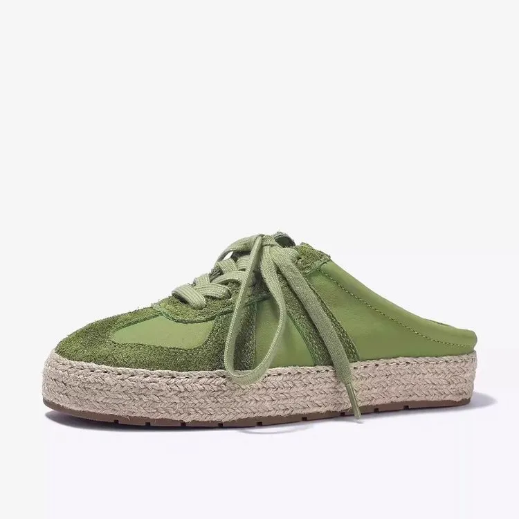 厚底包头半拖鞋女2025夏季新款软皮舒适渔夫鞋无后跟一脚蹬凉拖鞋