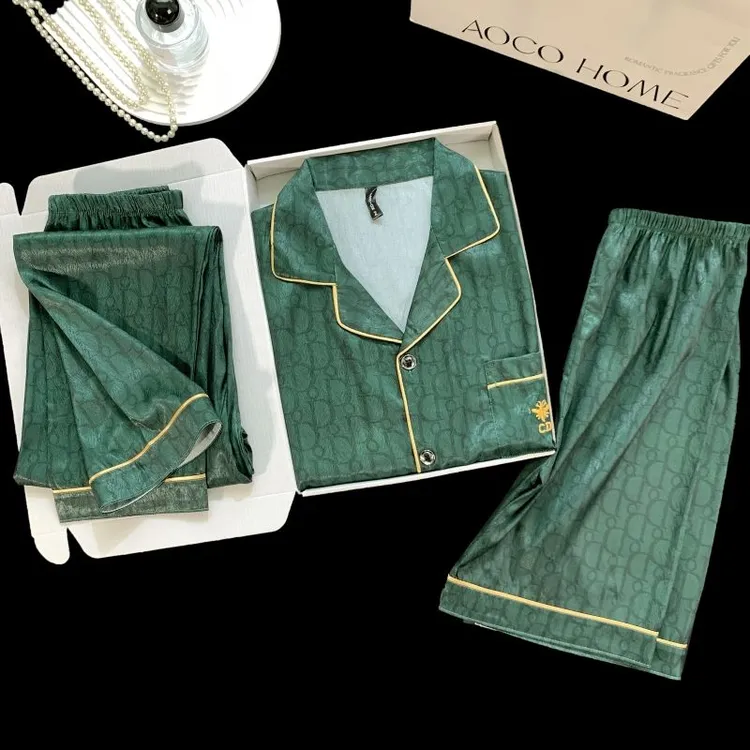 夏季短袖冰雪丝睡衣男冰丝三件套大码男士家居服套装夏天薄款