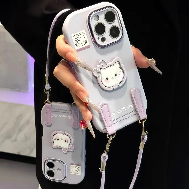 香芋紫Kitty酱支架挂绳适用苹果17手机壳iPhone16小米vivoppo华为