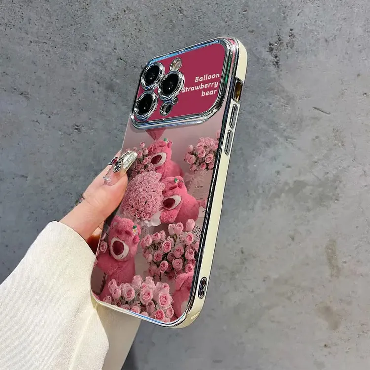 草莓熊适用大视窗苹果手机壳13pro可爱14promax防摔12/16pro卡通