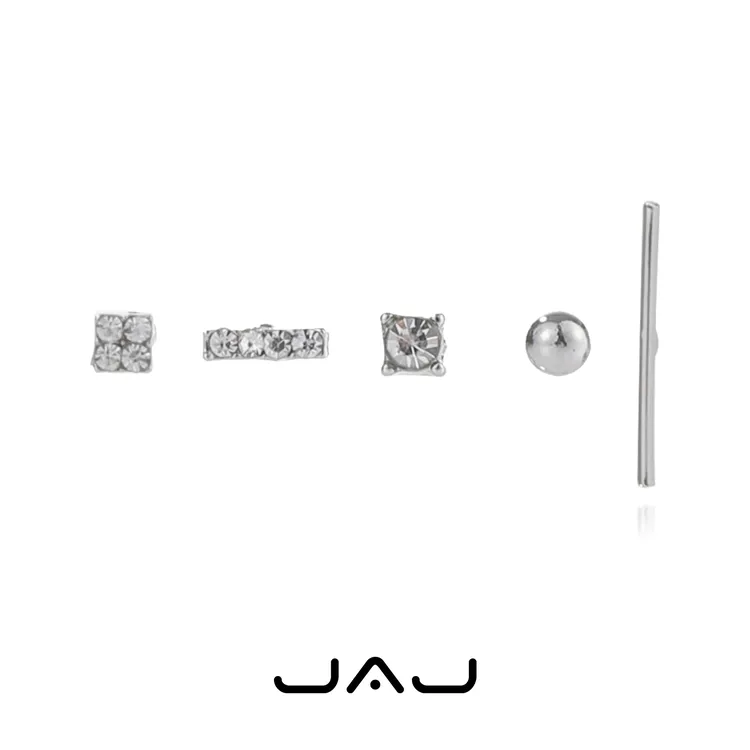 JAJ 铜合金合成锆石耳饰 五件套耳钉迷你小耳环不重样简约百搭