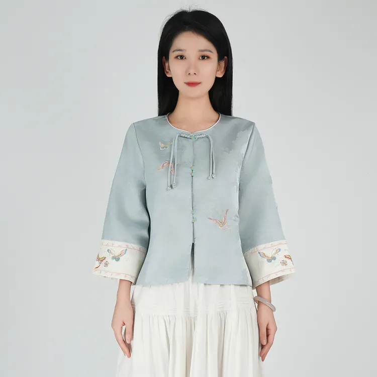 浒城古娘国风新中式刺绣流苏短外套女新款提花外套上衣WH0500054