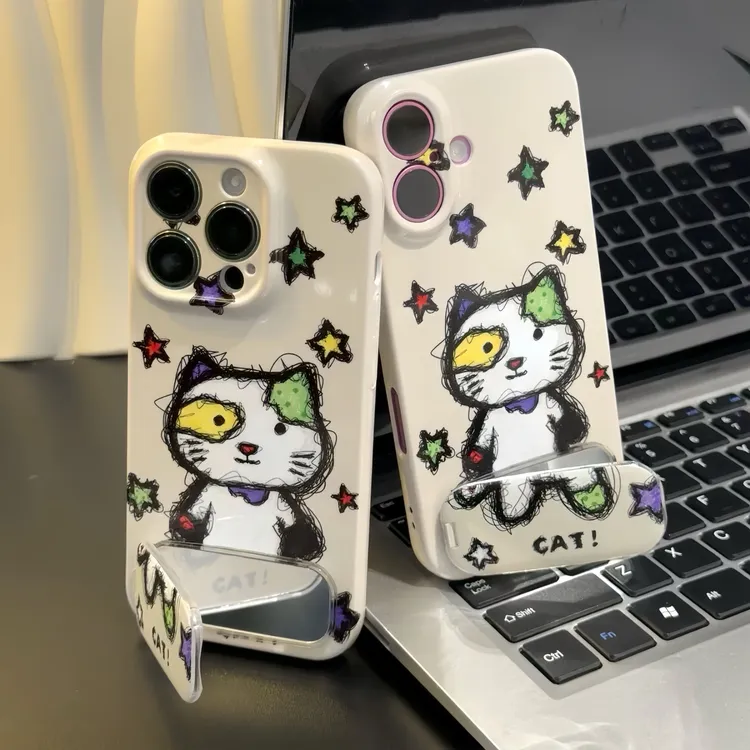 潦草星星小怪猫支架适用iPhone16promax手机壳华为vivo小米oppo