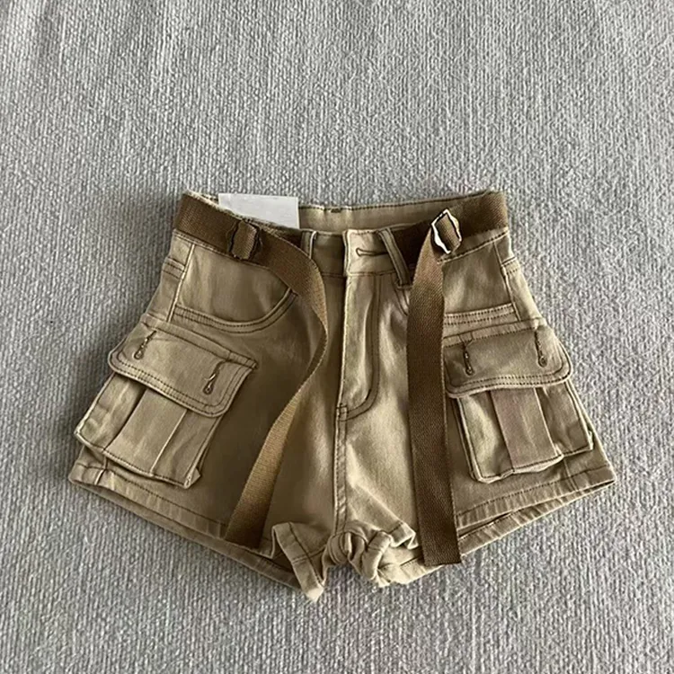 微胖mm小个子复古卡其色工装超短裤女夏季显瘦百搭高腰设计感热裤