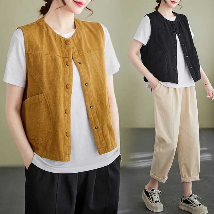 『青禾ver』2025春季新款棉麻马甲女薄款坎肩外搭文艺复古显瘦外穿